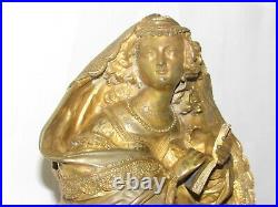 05D64 ANCIENNE HORLOGE PENDULE EN BRONZE DORE STATUE FEMME CIRCA 1850 MI- XIXe