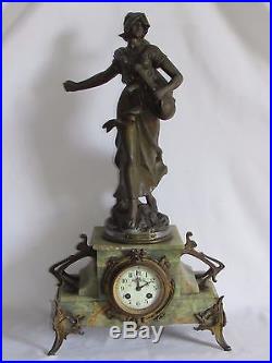 05d24 Ancienne Grande Horloge Onyx Statue Régule La Semeuse Par Auguste Moreau