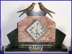 09b52 Ancienne Pendule Horloge Marbre Art Déco Statue Régule Hirondelle 1940