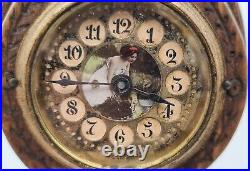 19°/18° Horloge porte montre style comtoise décor oiseaux et femme à la rivière