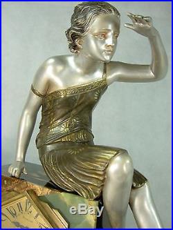 1920/1930 Uriano Spl. Pendule Statue Sculpture Art Deco La Vigie Femme Barzoï