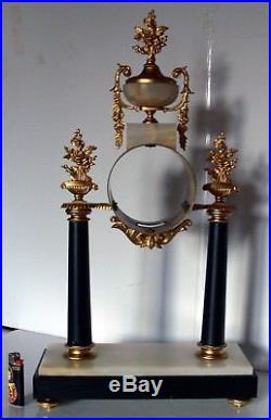 19ème Siè, splendide corps de pendule en bronze, horloge à colonnes en marbre