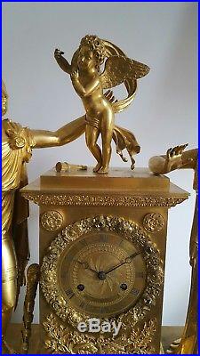 60cm Très Grande Pendule bronze ciselé doré époque EMPIRE mouvement révisé
