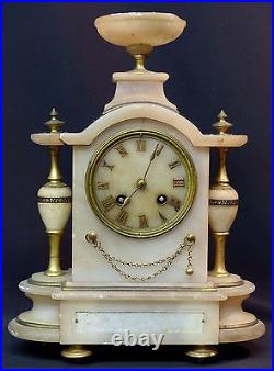 A 19ème belle horloge Pendule à colonnes 32cm Albâtre époque Louis Philippe