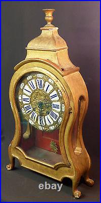 AA 18ème superbe cartel pendule style louis XV bois stuc émail 97cm 6Kg clock