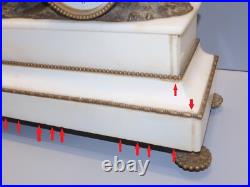 -ANCIENNE PENDULE A POSER MARBRE BLANC SUJET BRONZE XIXe jus de grenier D