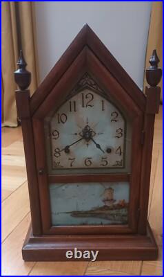 ANCIENNE PENDULE BOIS AMERICAINE NEW YORK TYPE STEEPLE CLOCK (Seth Thomas)