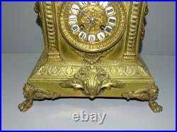 -ANCIENNE PENDULE BRONZE XIXe NAPOLEON III TETE DE LION PIEDS GRIFFES D
