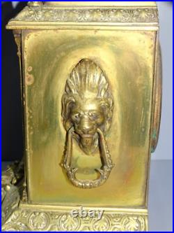 -ANCIENNE PENDULE BRONZE XIXe NAPOLEON III TETE DE LION PIEDS GRIFFES D
