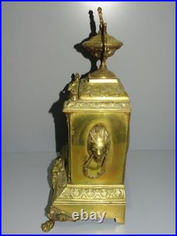 -ANCIENNE PENDULE BRONZE XIXe NAPOLEON III TETE DE LION PIEDS GRIFFES D