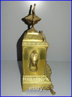 -ANCIENNE PENDULE BRONZE XIXe NAPOLEON III TETE DE LION PIEDS GRIFFES D