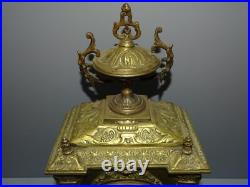 -ANCIENNE PENDULE BRONZE XIXe NAPOLEON III TETE DE LION PIEDS GRIFFES D