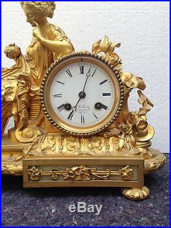 Ancienne Pendule Epoque Napoleon III Bronze Doré Old Clock Pendule No Regule