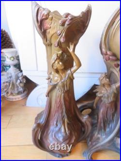 ANCIENNE PENDULE regule GARNITURE DE CHEMINEE DLG Mucha art nouveau femme fleur ANCIENNE PENDULE regule GARNITURE DE CHEMINEE DLG Mucha art nouveau femme fleur