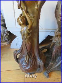 ANCIENNE PENDULE regule GARNITURE DE CHEMINEE DLG Mucha art nouveau femme fleur ANCIENNE PENDULE regule GARNITURE DE CHEMINEE DLG Mucha art nouveau femme fleur