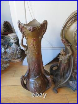 ANCIENNE PENDULE regule GARNITURE DE CHEMINEE DLG Mucha art nouveau femme fleur ANCIENNE PENDULE regule GARNITURE DE CHEMINEE DLG Mucha art nouveau femme fleur