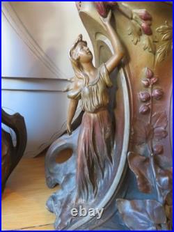 ANCIENNE PENDULE regule GARNITURE DE CHEMINEE DLG Mucha art nouveau femme fleur ANCIENNE PENDULE regule GARNITURE DE CHEMINEE DLG Mucha art nouveau femme fleur