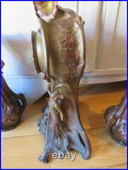 ANCIENNE PENDULE regule GARNITURE DE CHEMINEE DLG Mucha art nouveau femme fleur ANCIENNE PENDULE regule GARNITURE DE CHEMINEE DLG Mucha art nouveau femme fleur