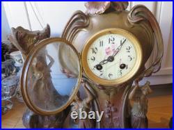 ANCIENNE PENDULE regule GARNITURE DE CHEMINEE DLG Mucha art nouveau femme fleur ANCIENNE PENDULE regule GARNITURE DE CHEMINEE DLG Mucha art nouveau femme fleur