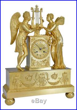 Amour et Psyché. Kaminuhr Empire clock bronze horloge antique cartel pendule