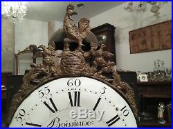 Ancien Mouvement Horloge Au Coq XVIII Assiette Incurvée, 3 Marteaux