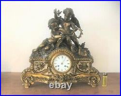 Ancien Pendule en Bronze signée PICARD Décor ANGELOTS 45cm 19eme Anges Horloge