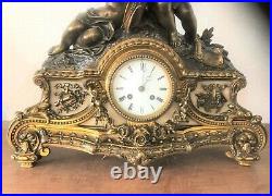 Ancien Pendule en Bronze signée PICARD Décor ANGELOTS 45cm 19eme Anges Horloge