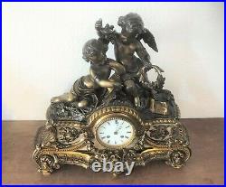 Ancien Pendule en Bronze signée PICARD Décor ANGELOTS 45cm 19eme Anges Horloge