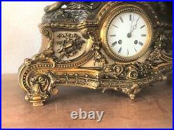 Ancien Pendule en Bronze signée PICARD Décor ANGELOTS 45cm 19eme Anges Horloge