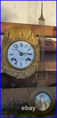 Ancien mouvement d horloge comtoise / balancier, clef / paon