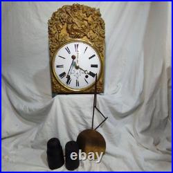Ancien mouvement de comtoise sonnerie cloche + balancier + poids + clé SLE19