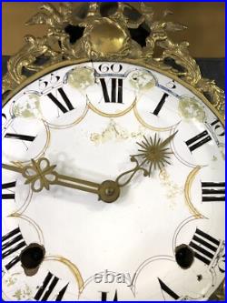 Ancien mouvement / mécanisme d'horloge comtoise XVIII 18ème fronton coq aigles