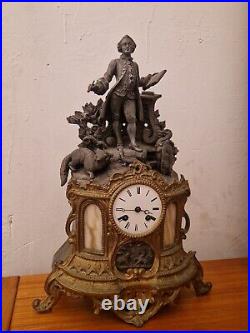 Ancienne Élégante Pendule Horloge Fin XIXÈME LA FONTAINE fables Fonctionne