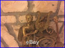 Ancienne Grande Pendule Empire Restauration 54 cm Bronze XIX 19 eme Musique