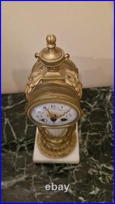 Ancienne Horloge De Bureau De Style Louis XVI En Bronze Et Marbre