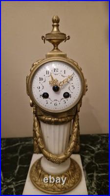 Ancienne Horloge De Bureau De Style Louis XVI En Bronze Et Marbre