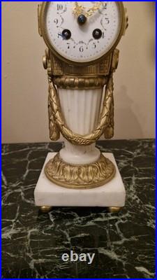 Ancienne Horloge De Bureau De Style Louis XVI En Bronze Et Marbre