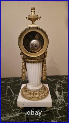 Ancienne Horloge De Bureau De Style Louis XVI En Bronze Et Marbre