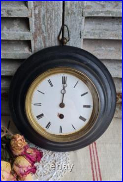 Ancienne Horloge Oeil De Boeuf Napoleon III Bois Noirci Emaille