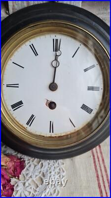 Ancienne Horloge Oeil De Boeuf Napoleon III Bois Noirci Emaille
