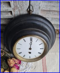 Ancienne Horloge Oeil De Boeuf Napoleon III Bois Noirci Emaille