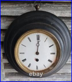Ancienne Horloge Oeil De Boeuf Napoleon III Bois Noirci Emaille