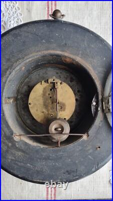 Ancienne Horloge Oeil De Boeuf Napoleon III Bois Noirci Emaille