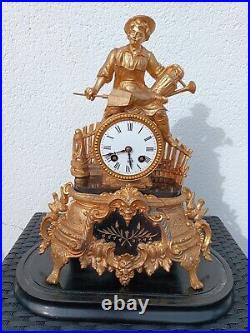 Ancienne Horloge Pendule sous globe. Mécanisme XIX ÈME