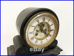 Ancienne Pendule Borne en Marbre noir Napoléon III XIXe horloge elle fonctionne