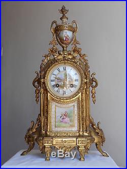 Ancienne Pendule Bronze Dore Porcelain Antique French Clock Ormolu Porcelain