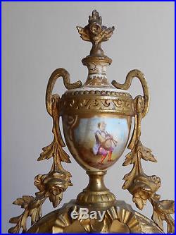 Ancienne Pendule Bronze Dore Porcelain Antique French Clock Ormolu Porcelain