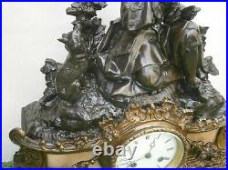 Ancienne Pendule Bronze Et Tole La Fontaine Le Corbeau Et Renard French Antique