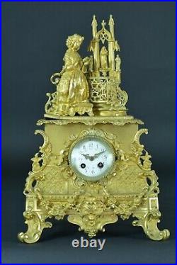 Ancienne Pendule Bronze doré Religieuse Oratoire Vierge Cathédrale 19 ème Clock