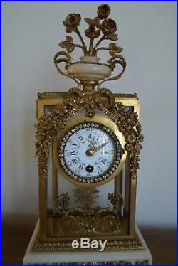 Ancienne Pendule Cage Bronze Marbre Style Louis XVI Epoque XIX